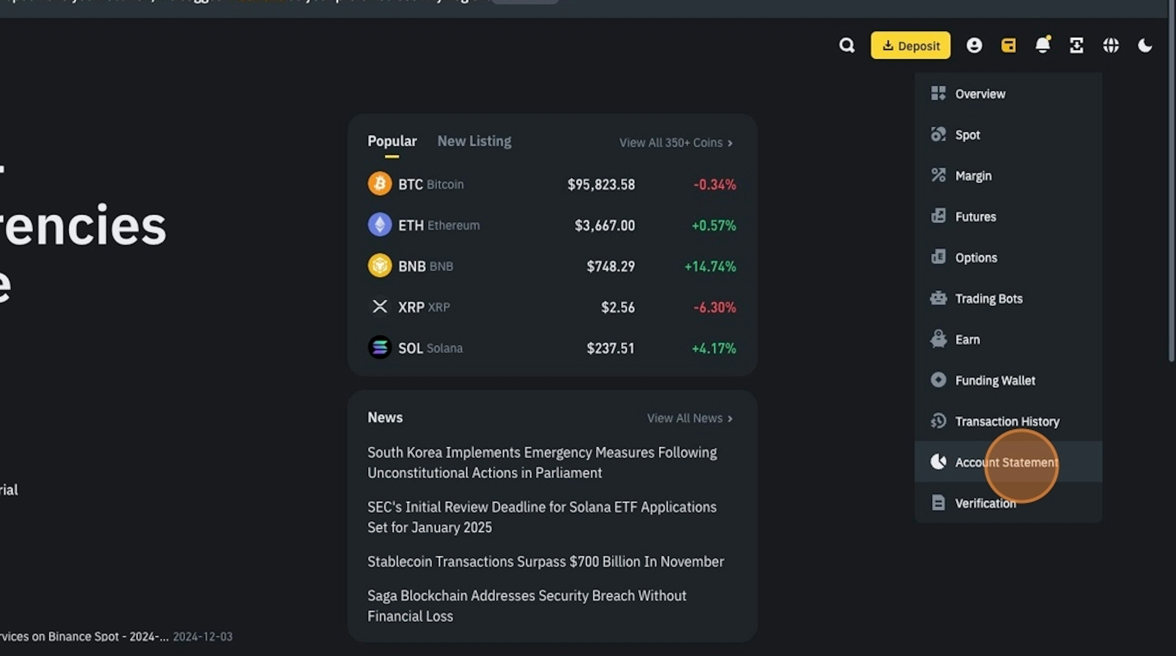 how do i get a binance account statement