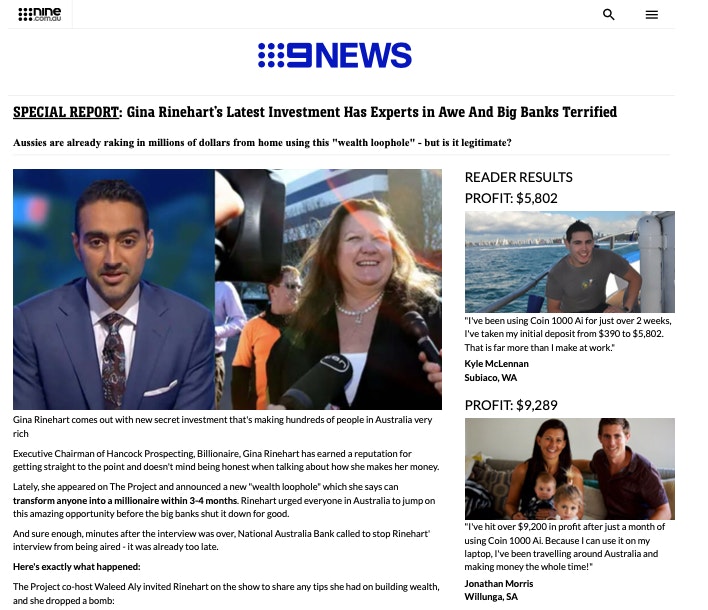 gina rineheart scam channel 9 crypto